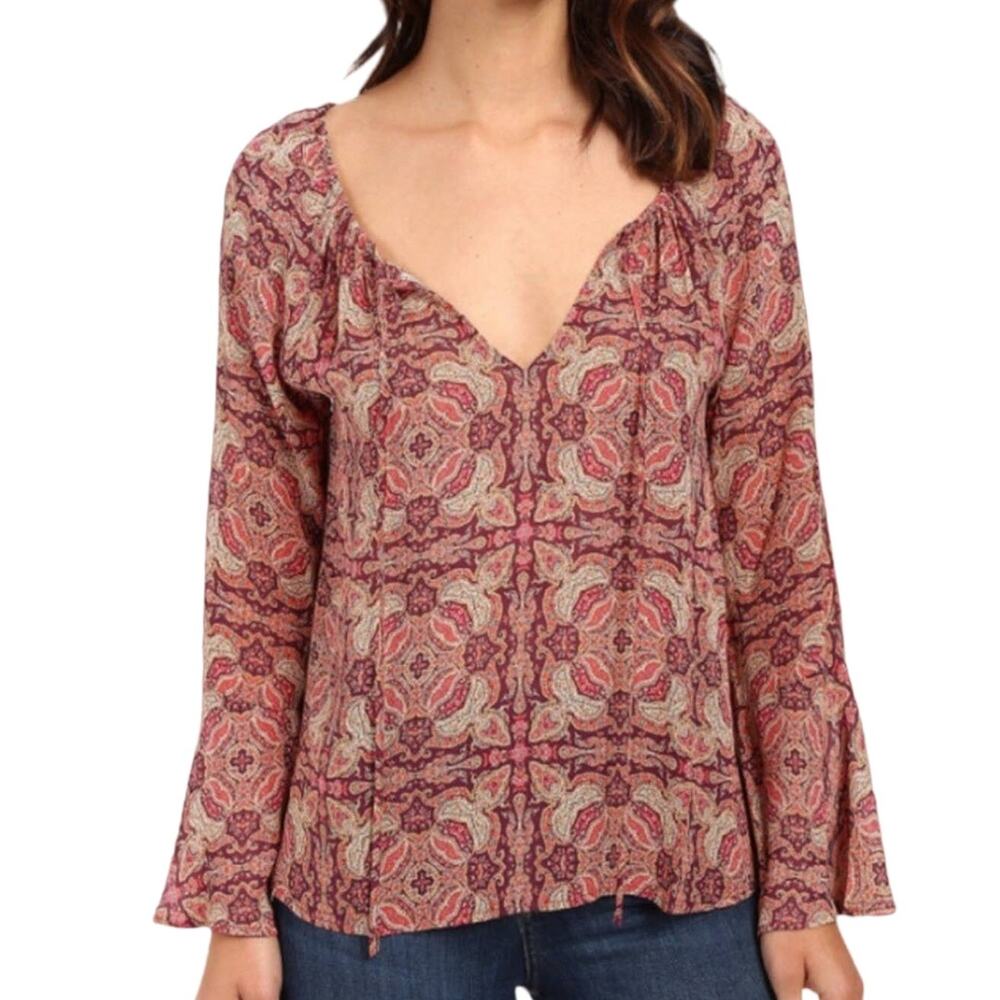 Sanctuary lyric bell sleeve sunset boho tie neck medallion blouse size medium - Picture 8 of 8